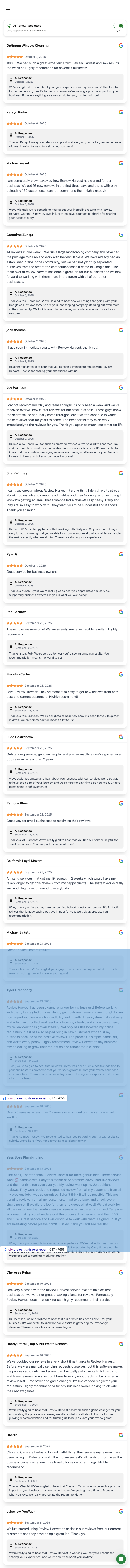 Review Harvest dashboard on mobile